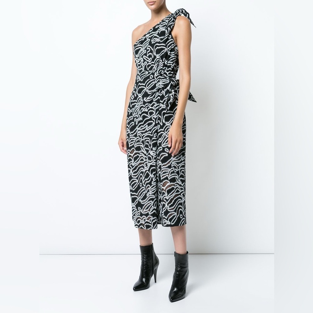 Diane Von Furstenberg Black & White One Shoulder Knot Dress Size 8